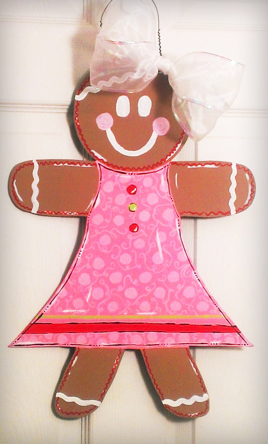 Holiday Gingerbread Girl Wood Sign or Door Hanger - Hand Painted