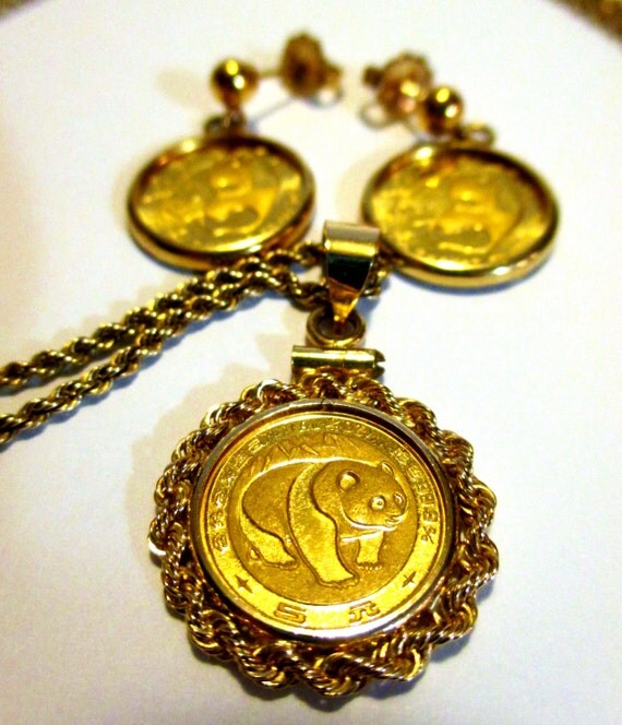 Vintage 24K Gold Panda Coin EARRINGS and by Antiques2Artifacts