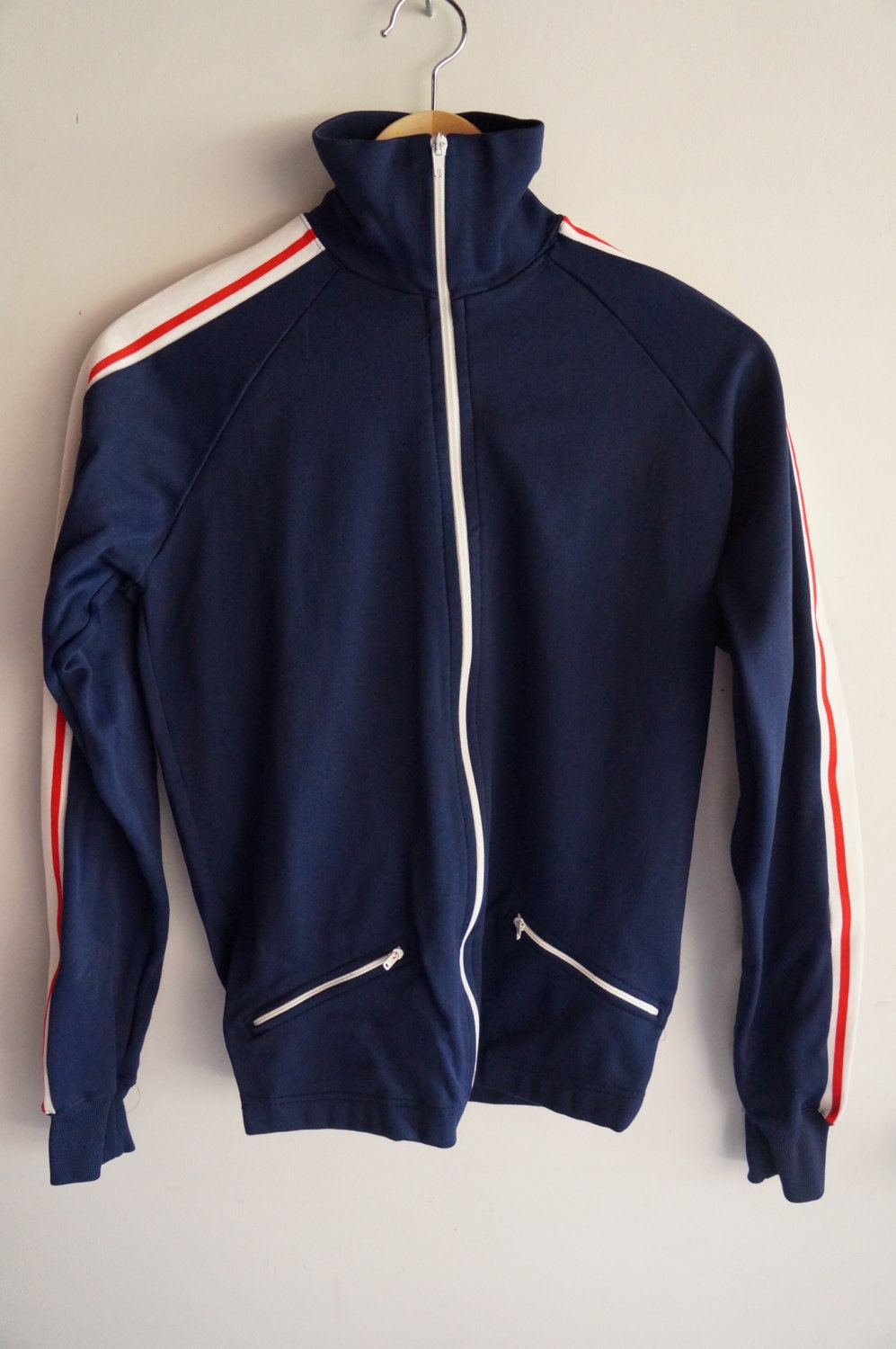 Vintage 70's Tracksuit Top Blue / White / Red Small