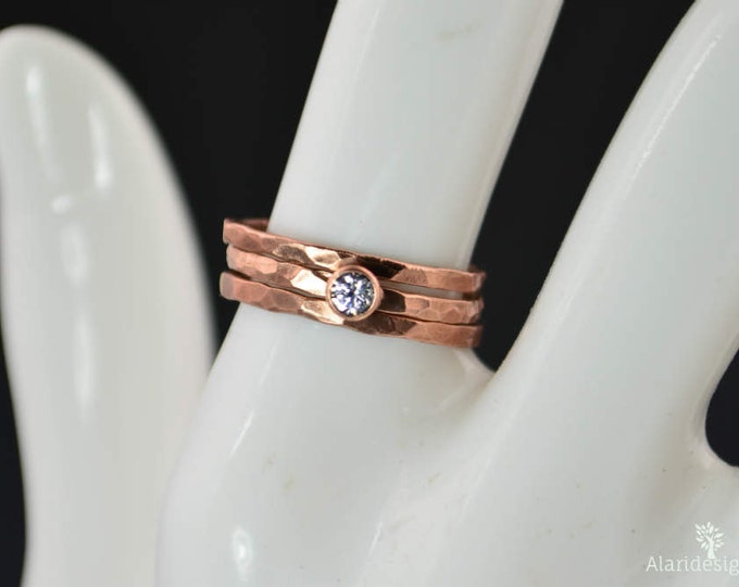 Copper CZ Diamond Ring,Classic Size, Stackable Rings, Mothers Ring, Aprils Birthstone, Copper Jewelry, CZ Diamond Ring, Pure Copper Ring