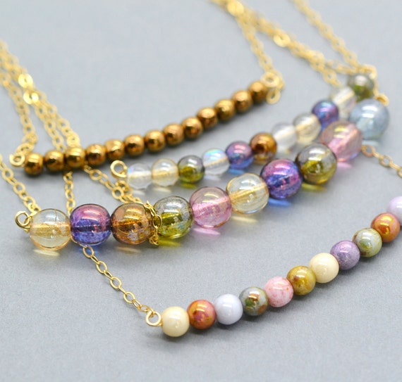 Bead Bar Necklace / Delicate Bead Necklace Bar / Perfect for