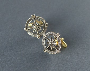 Compass Cufflinks Men's Cufflinks Nautical Neo Map GPS Cufflinks North Star Camping Hiking Steampunk Antique Brass Men's Gifts