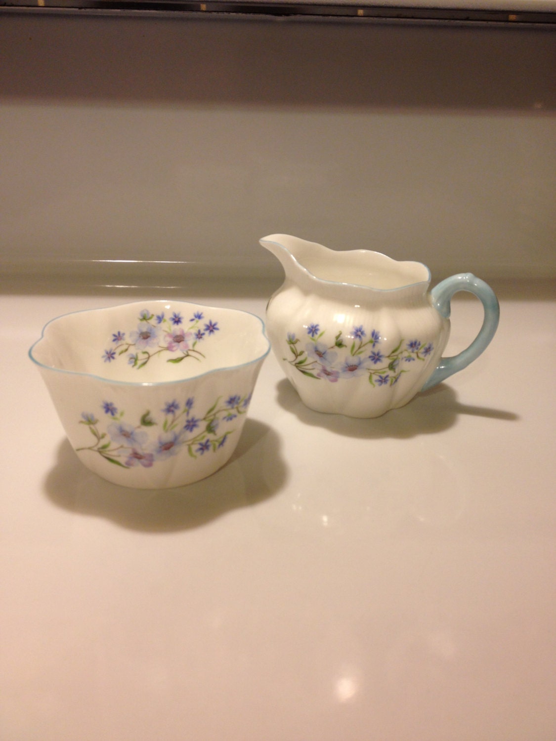 Shelley Blue Rock Dainty Shape Mini Cream and Open Sugar Set Fine Bone