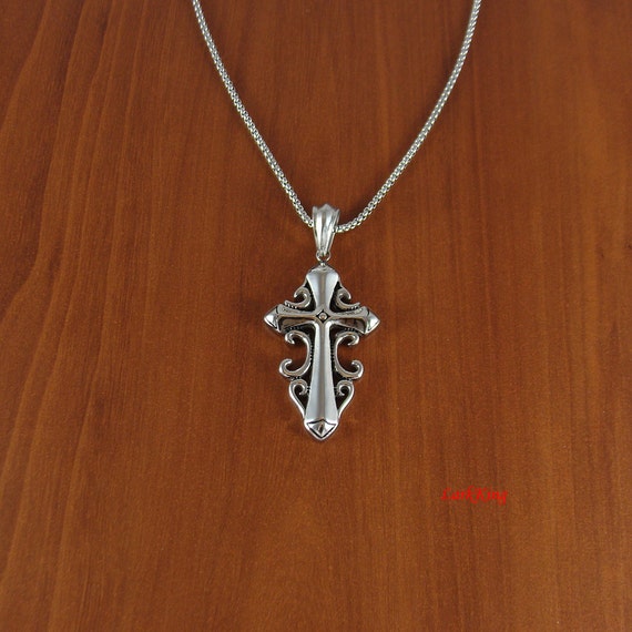 Cross necklace stainless steel cross sword cross curls by LarkKing