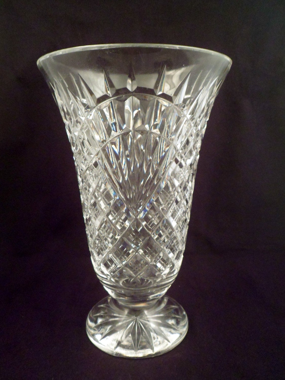 Large Waterford Cut Crystal Footed Vase Giftware Diamond and