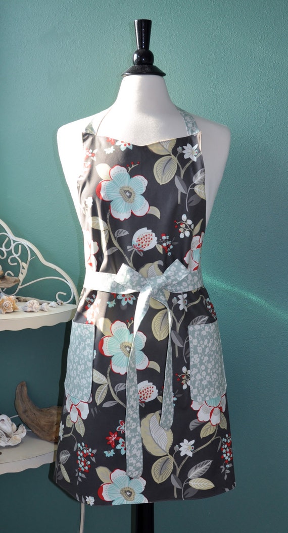 Apron with artsy flowers Reversible Apron Handmade Apron