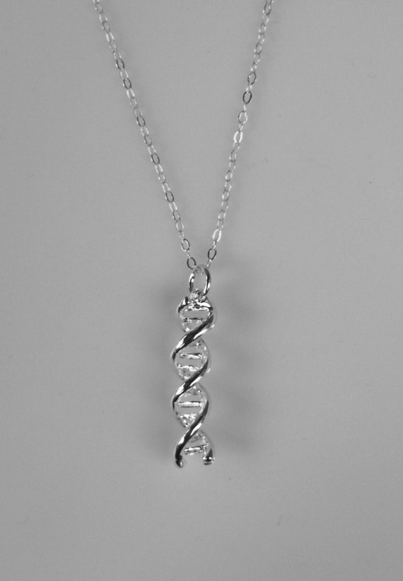 Silver DNA Necklace Science Jewelry 3D DNA Double by NikolaJewelry