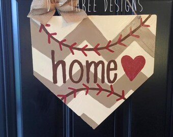 Baseball Home Plate Base, Baseball Decor, Baseball Wreath, Sports Wreath, Sports Decor, Summer Door Hanger, Wooden Door Hanger,