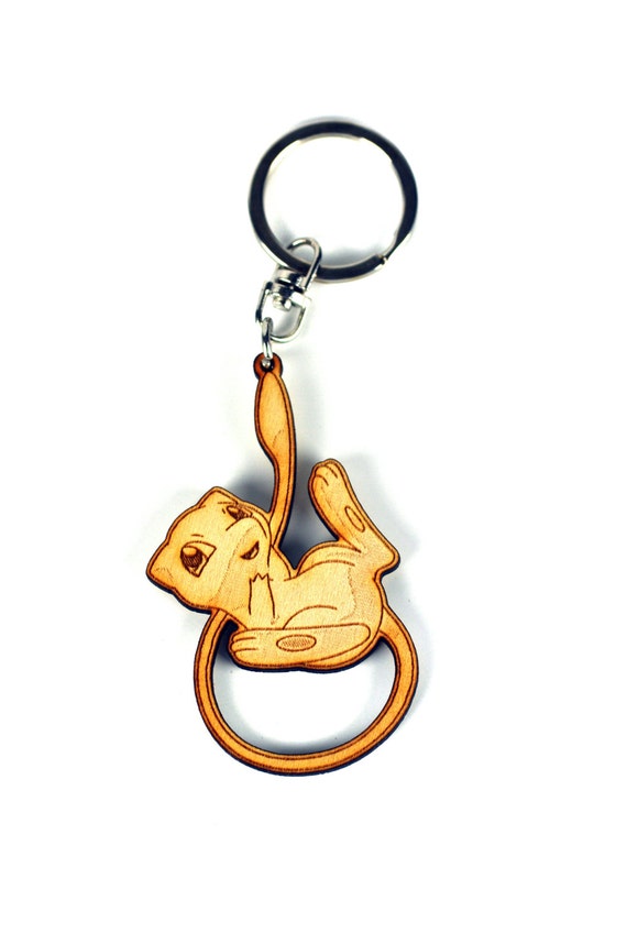 Pokemon Mew Floating Custom Etched Wooden Keychain by