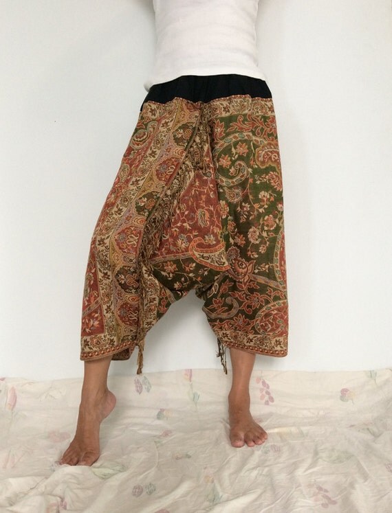 Light Green Soft Silk Harem Pants with Flora by ThaiFascinate