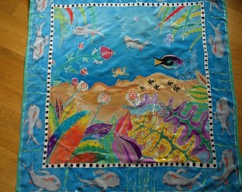 Hand painted square silk shawl - silk scarf