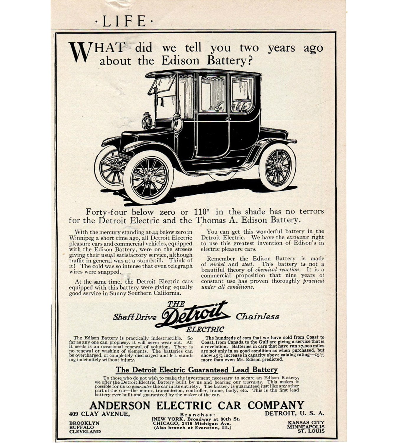 1912 Anderson Electric Car Company Detroit Electric Chainless