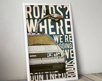 Back To The Future DeLorean 80s poster alternative poster classic movie poster DMC poster Marty McFly poster Dr Emmet Brown Time Machine