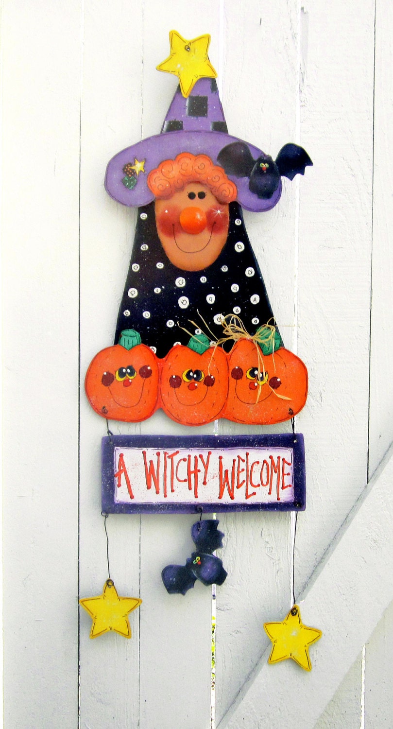 Halloween Witch Door Hanger Painted Wood Witch Decorative