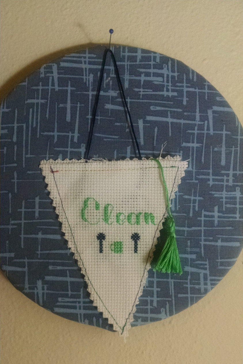 Clean/Dirty Dishwasher cross stitch Pennant in by parttimedomestic