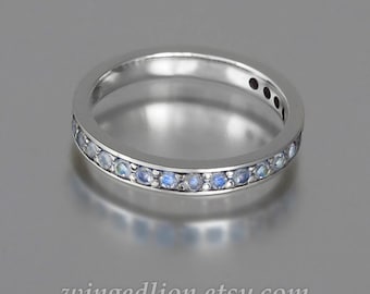 LAUREL sterling silver wedding band with Rainbow Moonstones half-eternity band