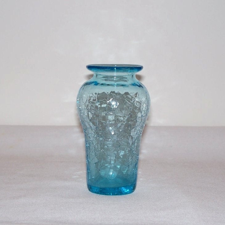 Hand Blown Blue Crackle Glass Bud Vase 1765