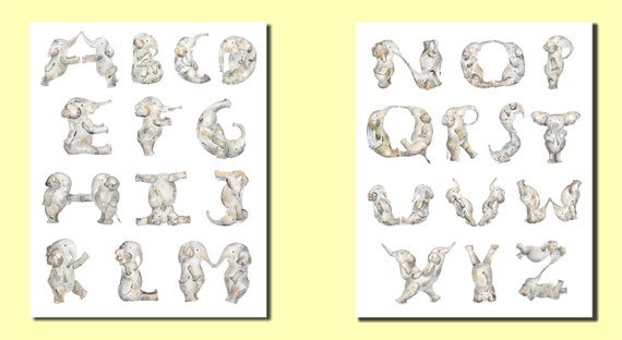 Elephant Alphabet Print Set Elephant Nursery Playroom Art