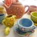 Child's Tea Set..Toddler Birthday Gift..Hand Painted Tea Set..13 Piece Porcelain Tea Set..Plus 4 Baby Washcloth Napkins and 4 Cherries :)