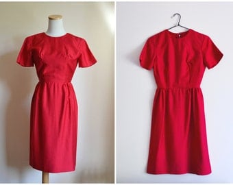 50s Red Dress - metal zipper, BETTY LANE ORIGINAL, wiggle, rockability, union label, xxs or teen girl