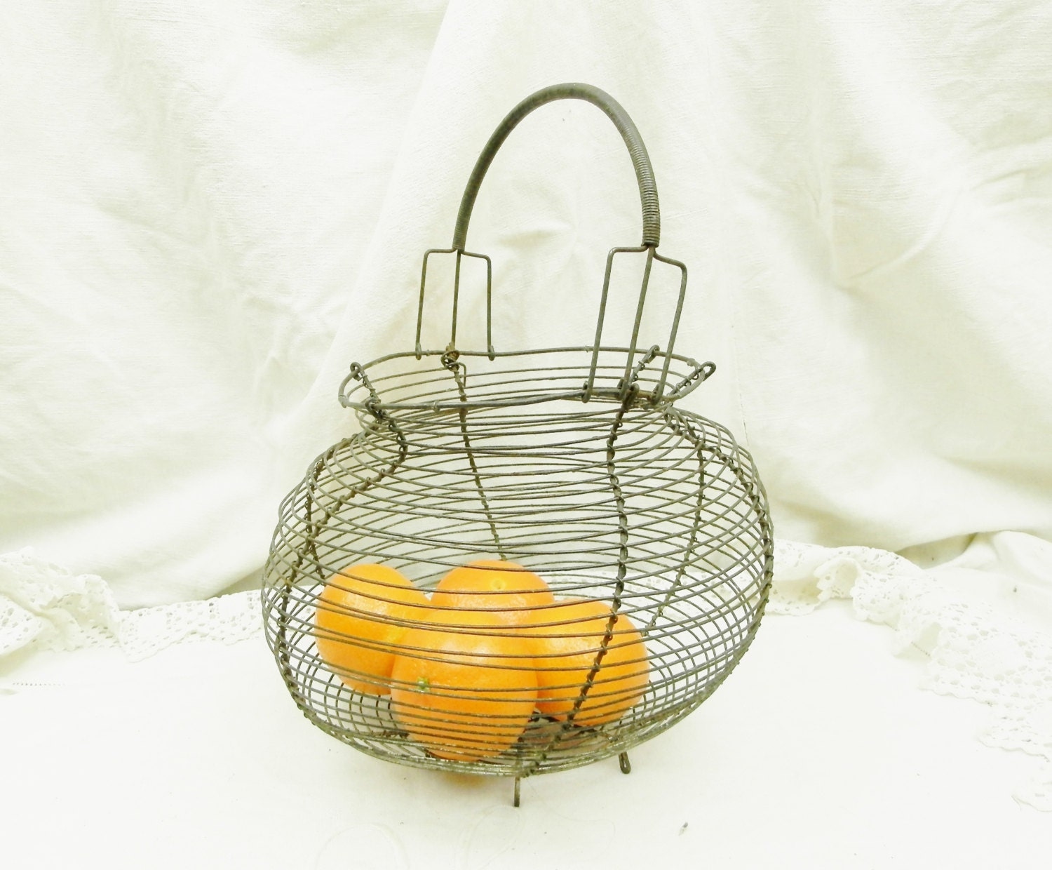 Antique French Wire Ware Egg Basket / French Country Décor