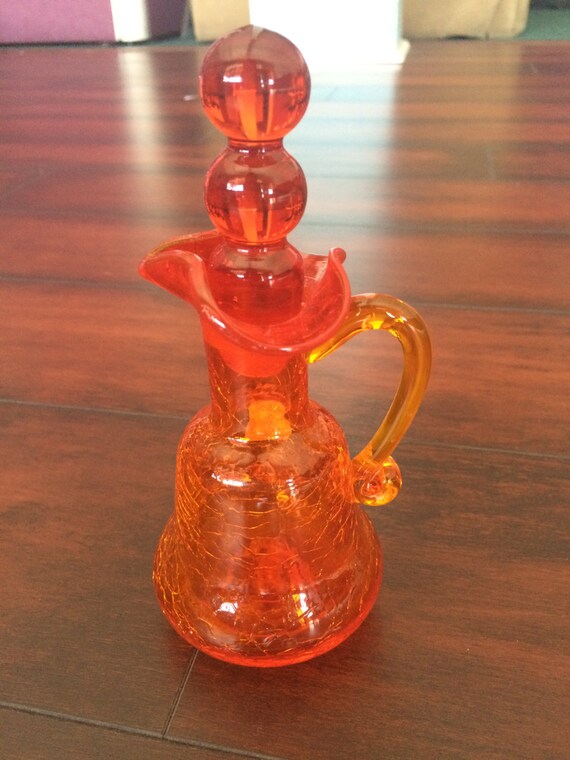 Amberina Crackle Neon Orange Glass Cruet With Stopper by GloryDayz
