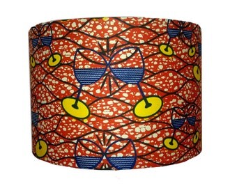 SECONDS SALE African Drum Lampshade, Ready To Ship, Blue Yellow Wine Glass, Boho Chic lampshade, African Ethnic Home Decor, Detola and Geek