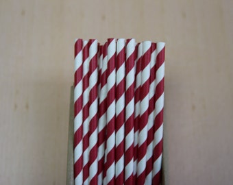 25 burgundy striped paper straws (PS0024) - with printable DIY flags