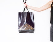 Metallic Purple Leather Shopper // Galaxy Silver Black Tote // Geometric Hobo Bag // Laptop Purse // Spring Gift