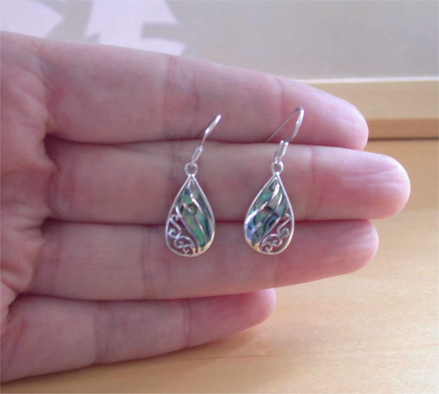 925 Paua Shell Earrings Paua Shell Dangle Earrings Paua Shell