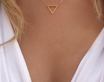Tiny Gold Triangle Necklace / Minimal Triangle / Delicate Triangle Necklace / Little Gold Triangle / Geometric Layering Necklace /Matte Gold