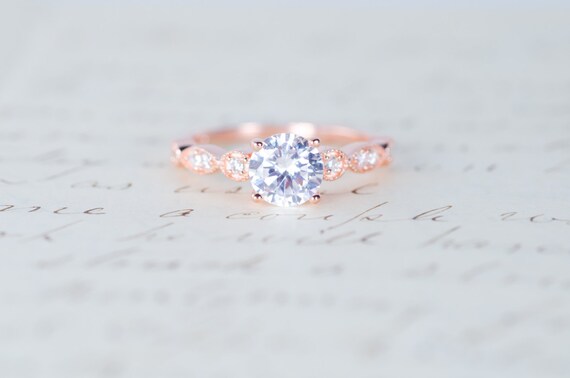 Rose Gold Engagement Ring - Art Deco Ring - Promise Ring - Vintage Ring - Wedding Ring - Sterling Silver