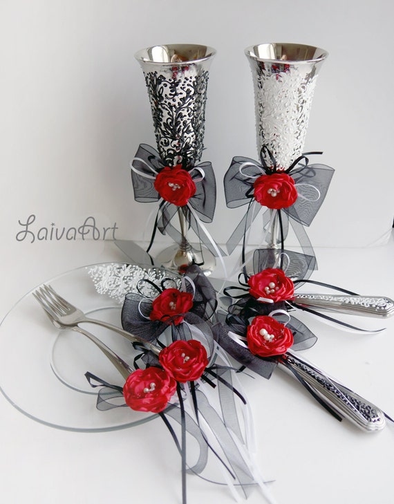  Wedding  Cake  Server  Set  Champagne Flutes Black  by 