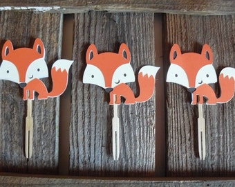 Woodland Fox Cupcake Toppers - Baby Shower, Birthday Party, Fox Party, Party Decorations
