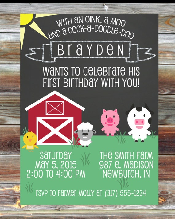 Farm First Birthday Invitations 1