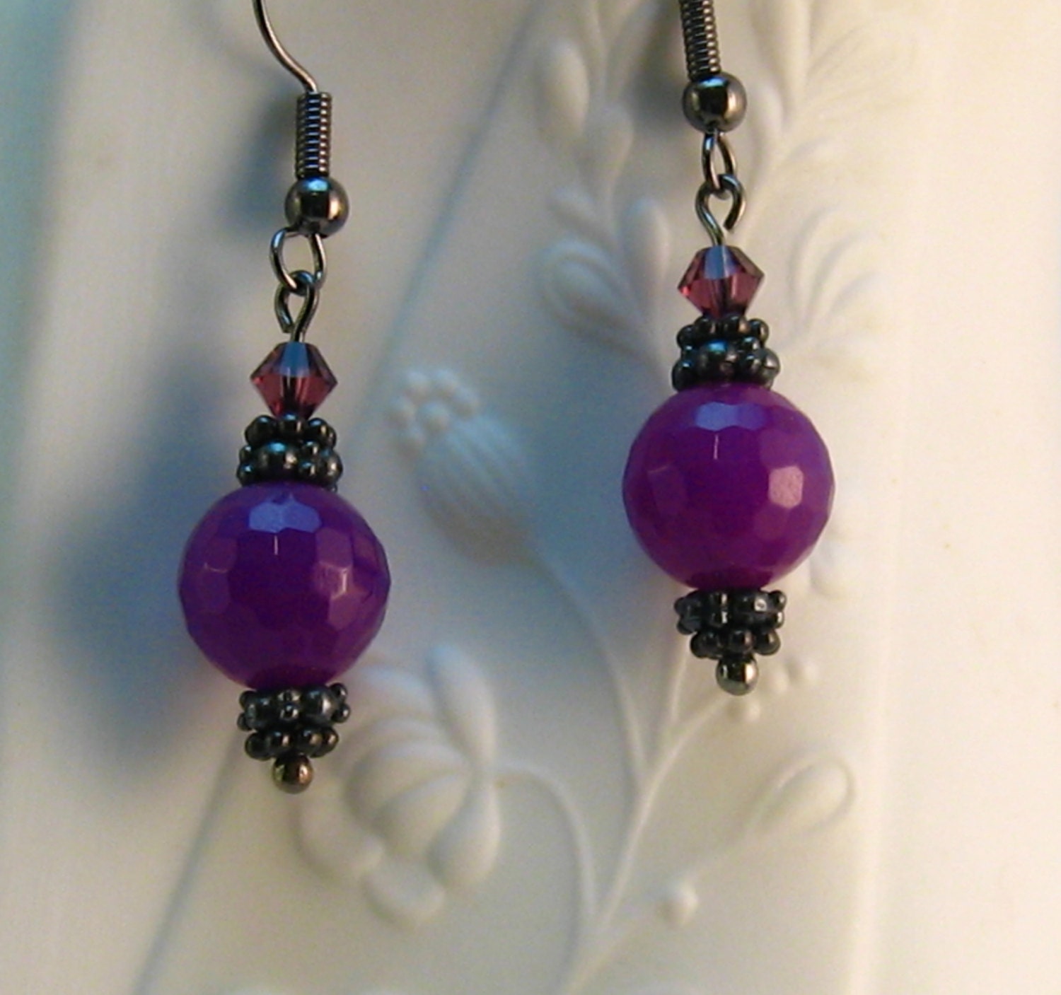 Purple earrings Purple jade earrings by LongLakeStudio on Etsy