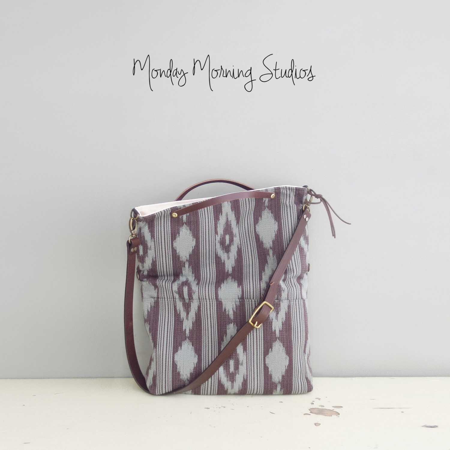 Ikat Convertible Tote Bag in Blue Pine by MondayMorningStudios