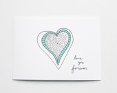 Love you forever mint green watercolor print Modern illustration love Heart Two hearts For him Home goods Wall decor hand drawn Ink Giclee