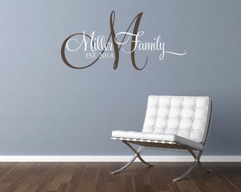 2 Color Personalized Family Name Sign Cursive Vinyl Decal Custom Wall Monogram Last Name Decal Family Name Decal