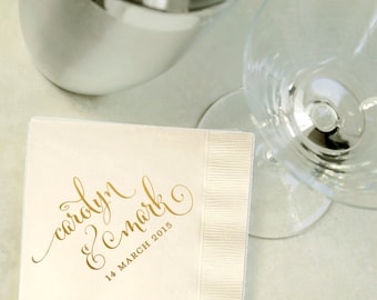Custom Gold Foil Cocktail Napkins - Wedding Reception, Event, Shower - Choose Your Color, Beverage, Drink Size