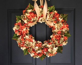 WREATHS | Fall Wreath | Front Door Wreaths | Blended Hydrangea Wreath | Autumn Wreath | Fall Door Wreath | Outdoor Fall Wreaths