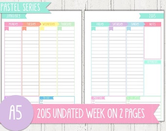 A5 2015 Undated Week on 2 Pages Schedule Filofax/Planner Printable ...