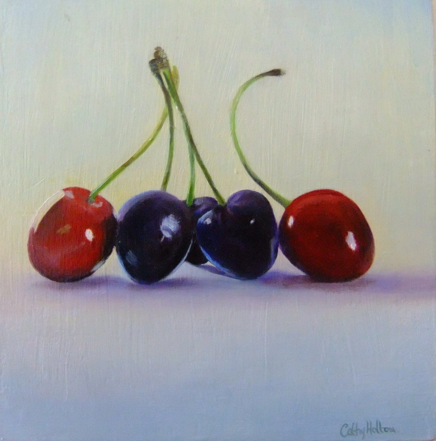 Original small oil painting of cherries