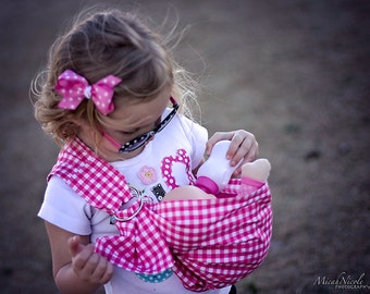 Custom Doll ring sling, doll carrier, mini mommy, pretend play, maya wrap, new big sister, moby wrap, wearing baby doll, you choose fabric