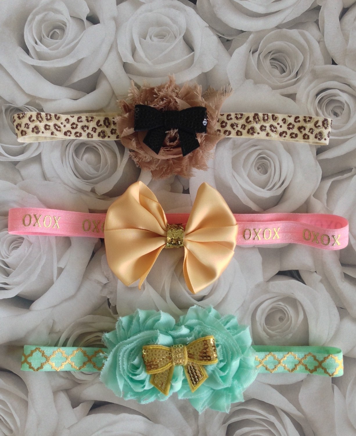 Gold headband set by ChelceysBabyLoveBows on Etsy