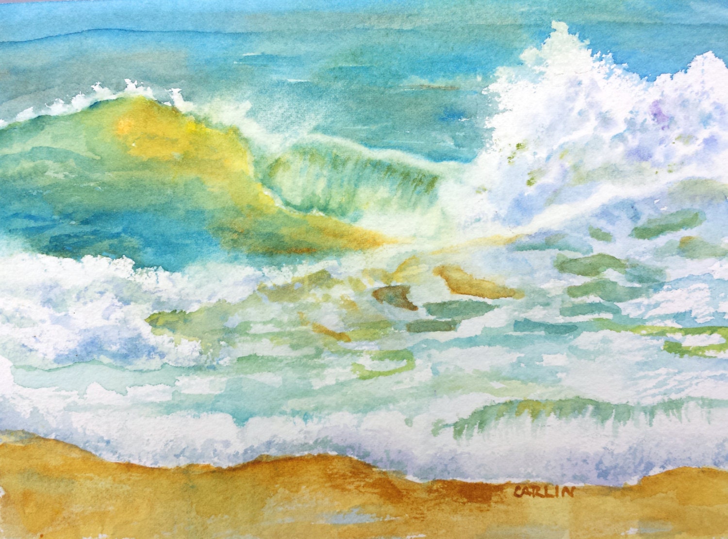  Ocean  Wave aquarelle  originale 5 x 7 peinture aquarelle 