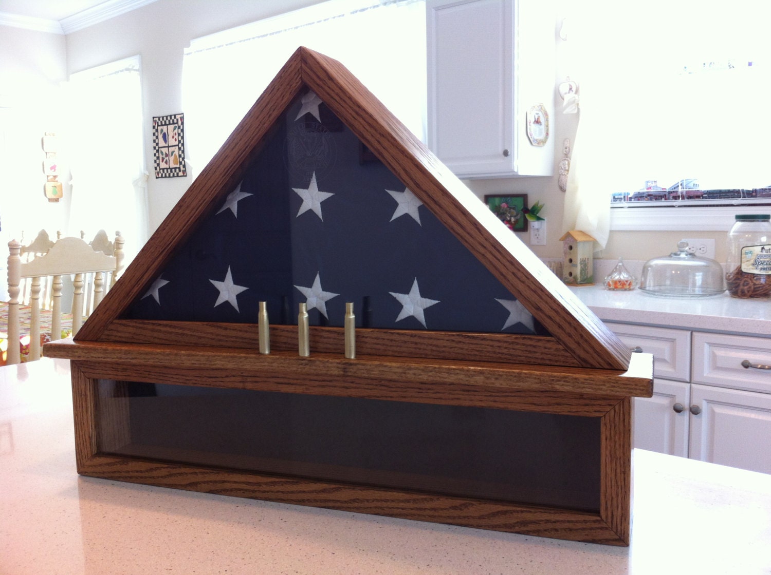 5 x 9.5 memorial flag display case with shell casings and