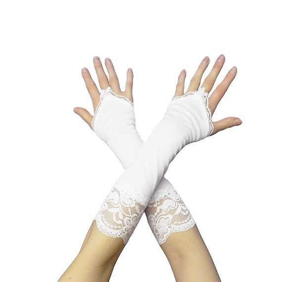 long whites lace fingerless gloves arm warmers by FashionForWomen
