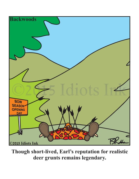 Bow Hunting Humor Sportsman Funny Cartoon Outdoorsman by IdiotsInk