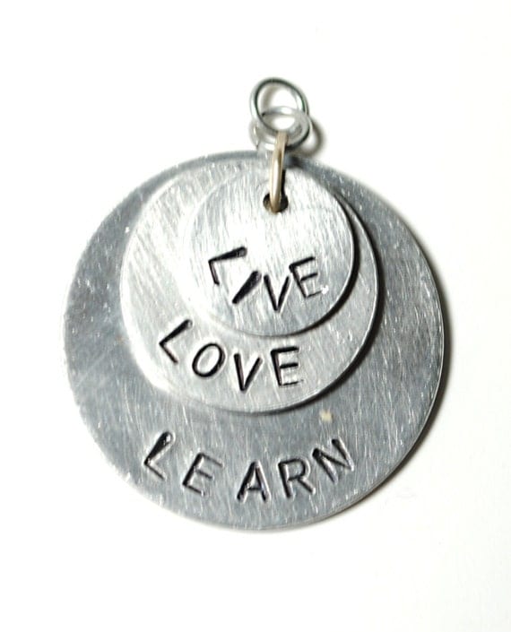 Handstamped Live, Love, Learn Charm Necklace Pendant